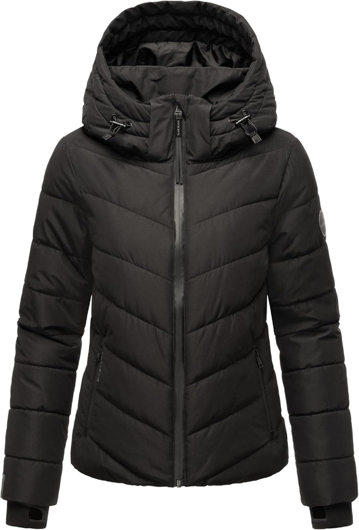 MARIKOO Damen Winterjacke warme Steppjacke mit abnehmbarer Kapuze Samuiaa XVI XS-3XL XL Schwarz, XL