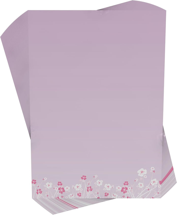 Briefpapier-Set 50-tlg. "Blumenranken LILA", 25 Blatt Motivpapier 90g/qm und 25 passende Kuverts DIN