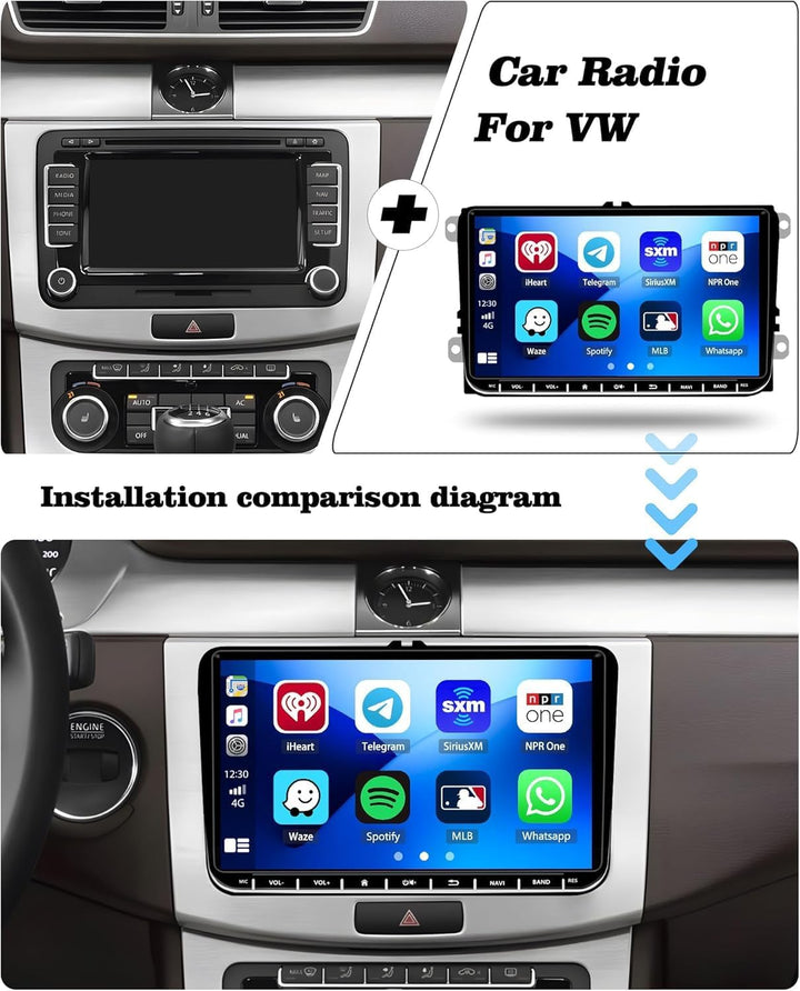 Hikity 2G+64G Android 15 Autoradio mit Dashcam Wireless Carplay Android Auto für VW Golf 6 Golf 5 Po