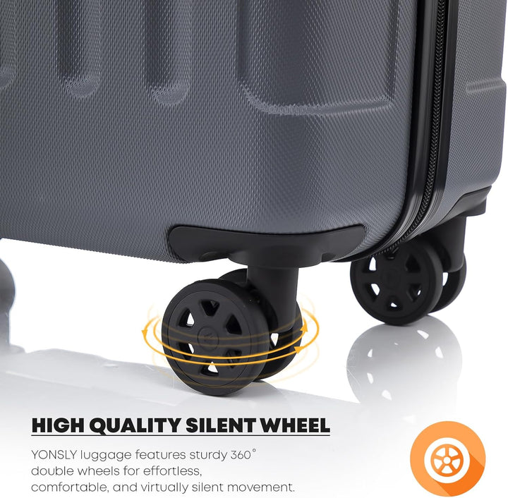 Koffer Suitcase M Grau, Trolley Reisekoffer, Rollkoffer Handgepäck, Kabinenkoffer mit 4 Rollen 360°,