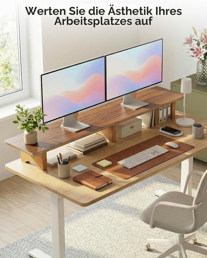 Aothia Grosser Monitor-Ständer für Computerbildschirme,Holz-Riser mit nachhaltigen Korkblockbeinen f
