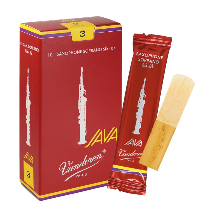 Vandoren SR303R Java "Filed – Red" Cut Sopran Saxophon Blätter - 10 Einheiten Stärke 3, Stärke 3