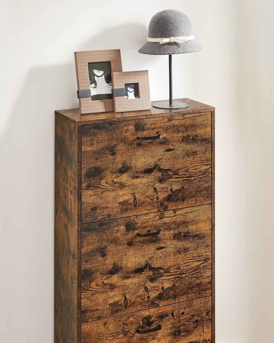 VASAGLE Schuhschrank mit 3 Klappen, Schuhregal mit 3 Ebenen, Aufbewahrungsschrank, perfekt für schma