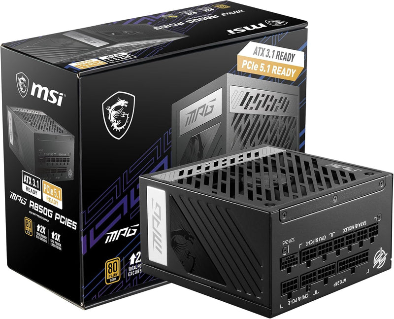 MSI MPG A850G PCIE5 Netzteil, EU Stecker - 850W, 80 Plus Gold Zertifiziert, vollmodularer ATX 3.0, u