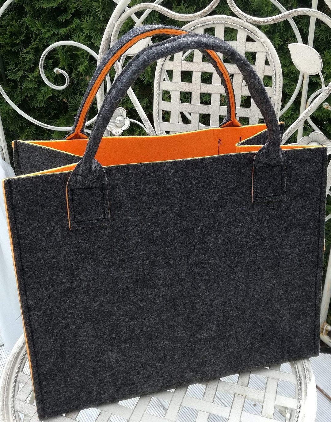 LaFiore24 Hochwertige Filztasche Einkaufstasche Festival Grau-orange, Grau-orange