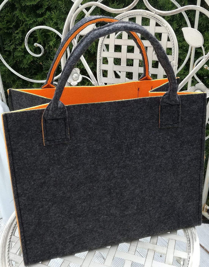 LaFiore24 Hochwertige Filztasche Einkaufstasche Festival Grau-orange, Grau-orange