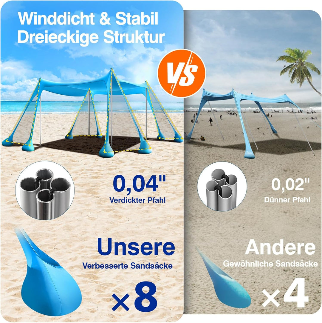 Rhino Valley Strandmuschel, Strandzelt Sonnenschutz UV 50+, Windschutz Strandzelt, Tragbar Sonnenseg
