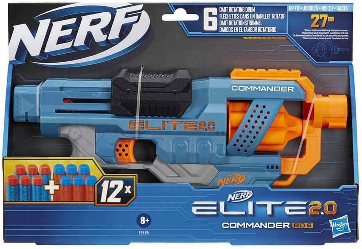 NERF Elite 2.0 Commander RD-6 Blaster, 12 Darts, 6-Dart Rotationstrommel, Tactical Rail Steckschiene