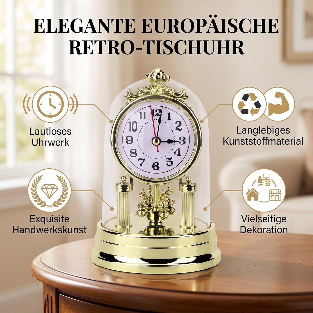 ANGGREK Retro Geräuschlose Tischuhr für Wohnzimmer im Europäischen Stil Goldene Wohndekoration Leich
