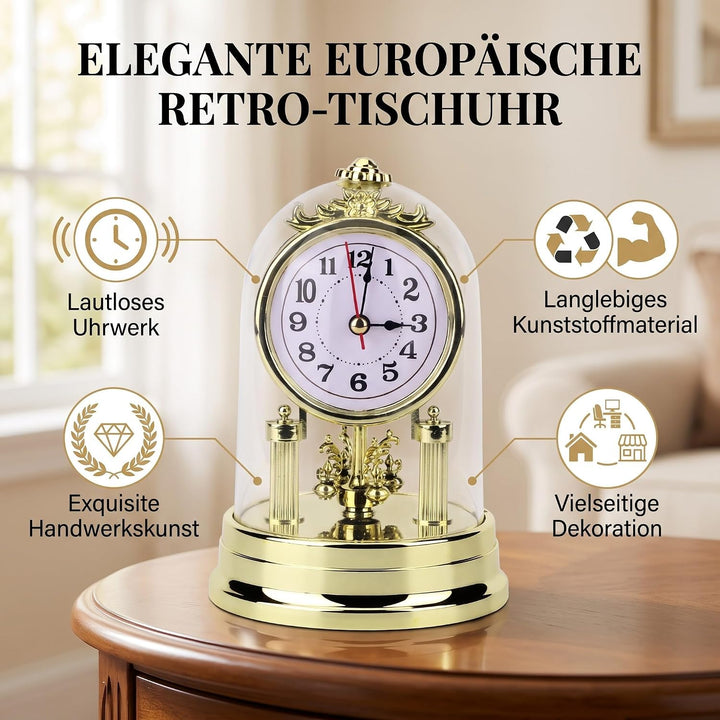 ANGGREK Retro Geräuschlose Tischuhr für Wohnzimmer im Europäischen Stil Goldene Wohndekoration Leich