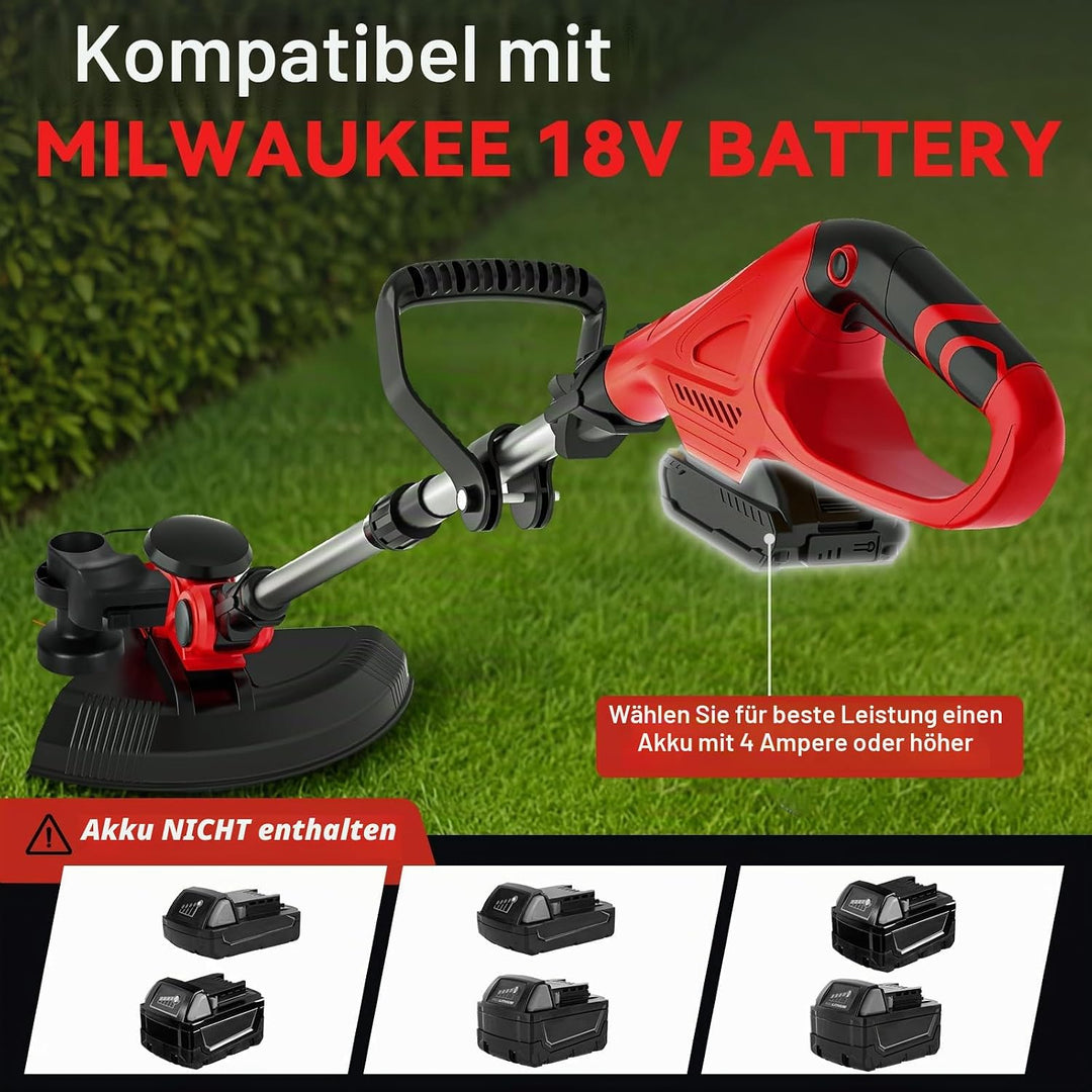 Akku Strimmer kompatibel mit Milwaukee 18V Akku, 3-in-1 Falt-Kombi mit bürstenlosem Motor 30cm Schni