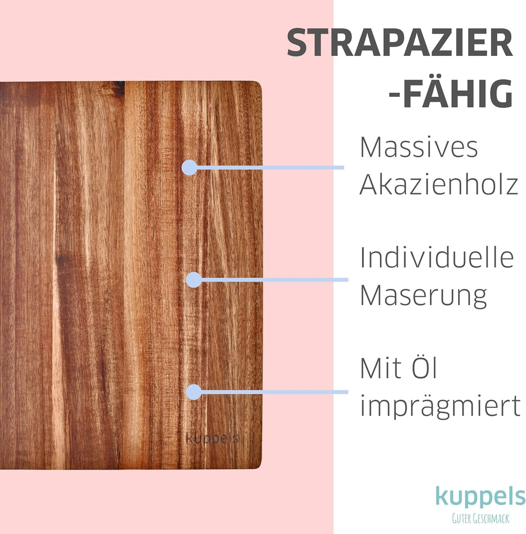 Kuppels Schneidebrett SLICE | Akazienholz | 40 x 30 x 1,5 cm | Holzbrett klingenschonend | Schneideb