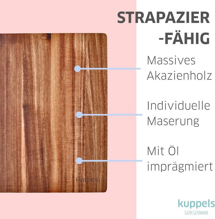 Kuppels Schneidebrett SLICE | Akazienholz | 40 x 30 x 1,5 cm | Holzbrett klingenschonend | Schneideb