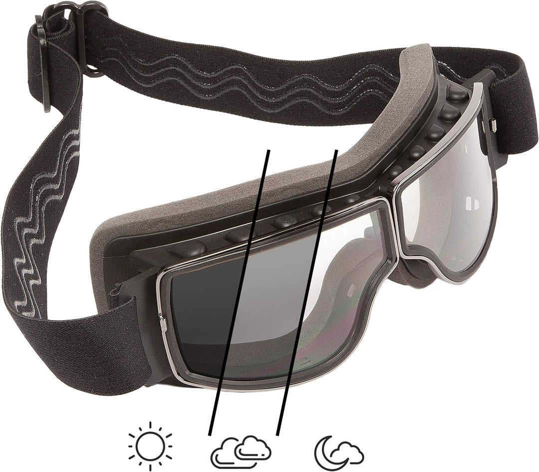 PiWear Nevada klar selbsttönend | retro Motorradbrille für Brillenträger Überbrille Schutzbrille für