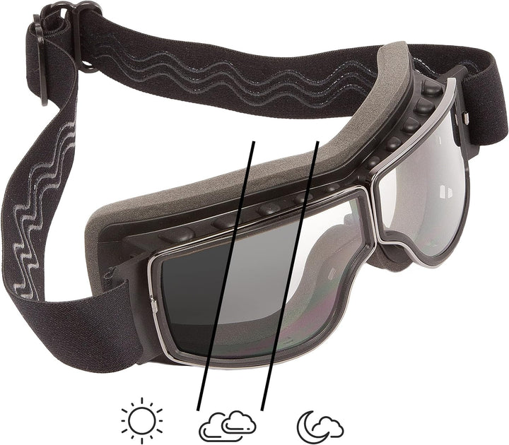 PiWear Nevada klar selbsttönend | retro Motorradbrille für Brillenträger Überbrille Schutzbrille für