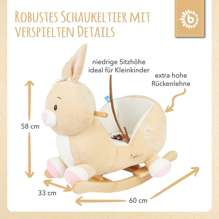 Bieco Plüsch Schaukeltier Hase Hopsi, 60 cm | Kinder Schaukelstuhl mit Sicherheitsgurt | Baby Schauk