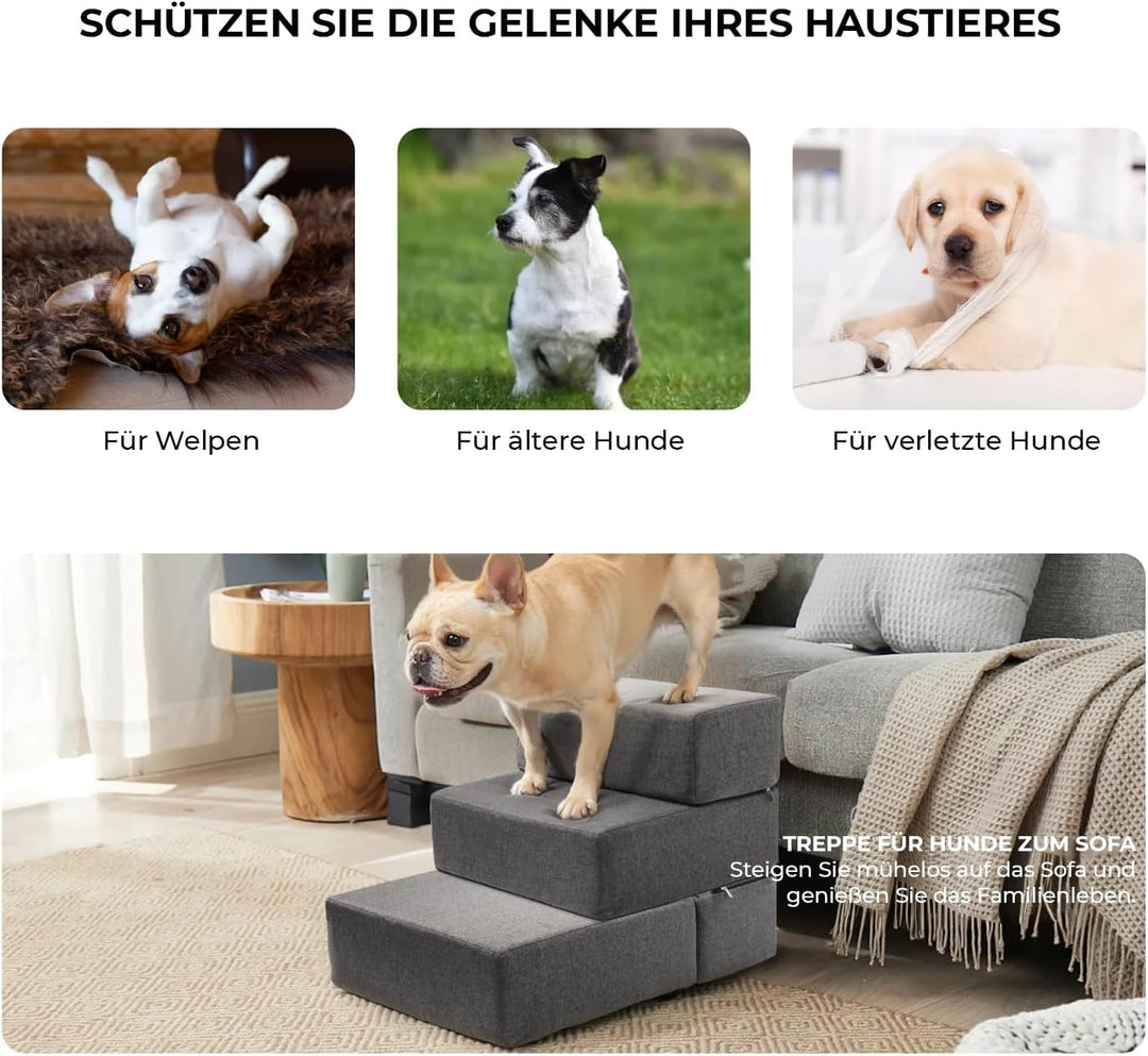 2-in-1 Klapptreppe für Hunde und Katzen mit Ruhebereich, Ergonomische Hundetreppe, Faltbare Einstieg