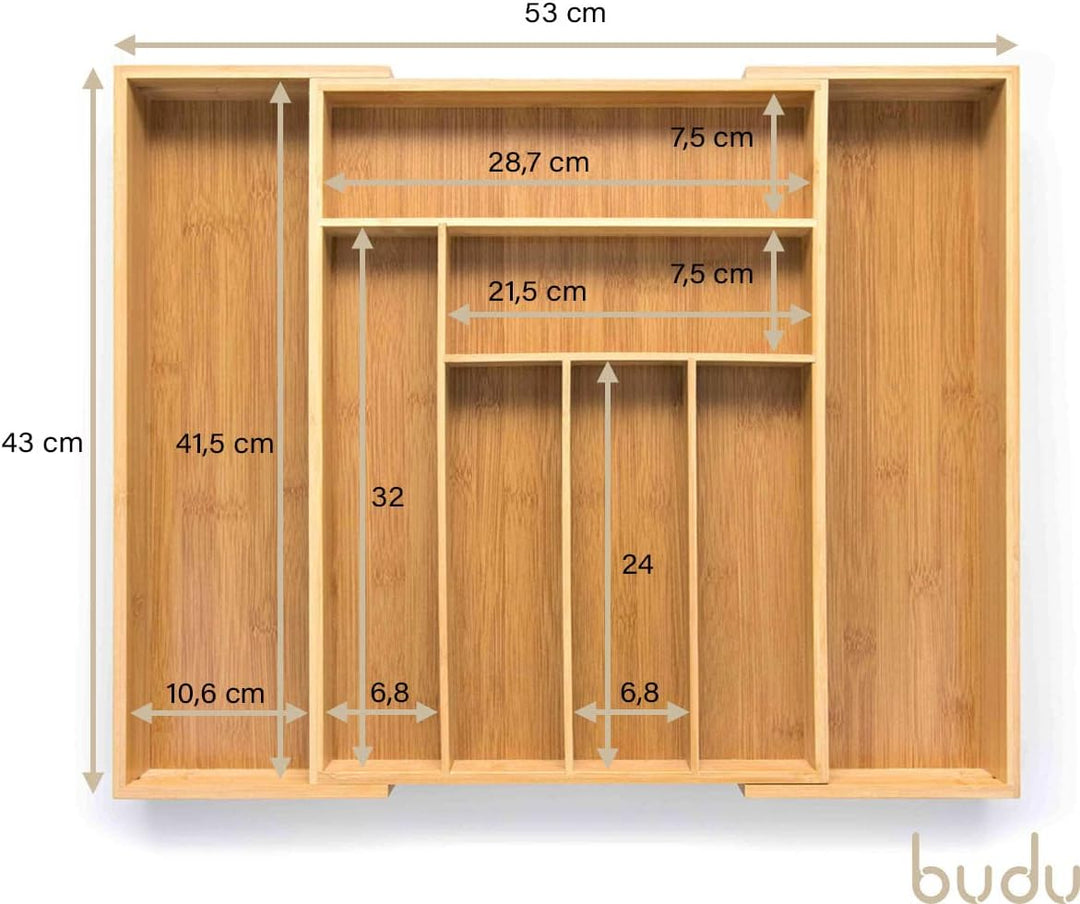 budu Besteckkasten #43 (Tiefe 43cm) aus Bambus - Schubladen Ordnungssystem für die Küche - Besteckka