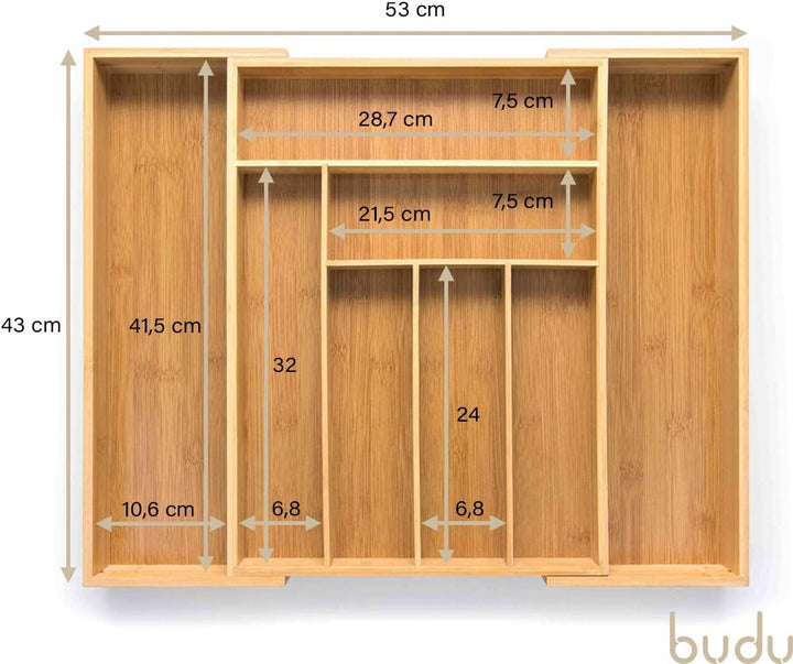 budu Besteckkasten #43 (Tiefe 43cm) aus Bambus - Schubladen Ordnungssystem für die Küche - Besteckka