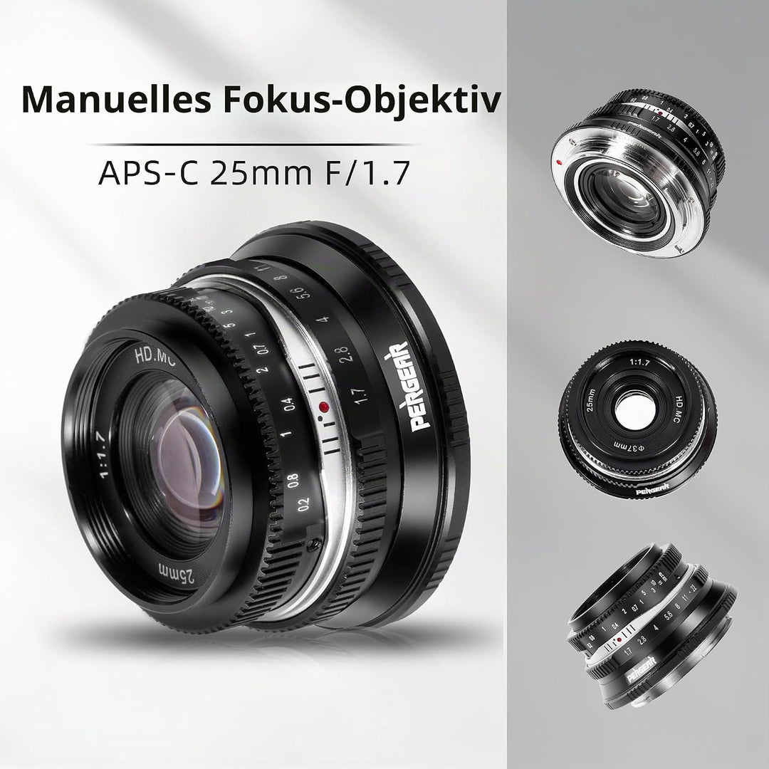 Pergear 25mm F1.7 Objektiv X Mount für Fujifilm, Manueller Fokus mit Grosser Blende Objektiv Fuji X