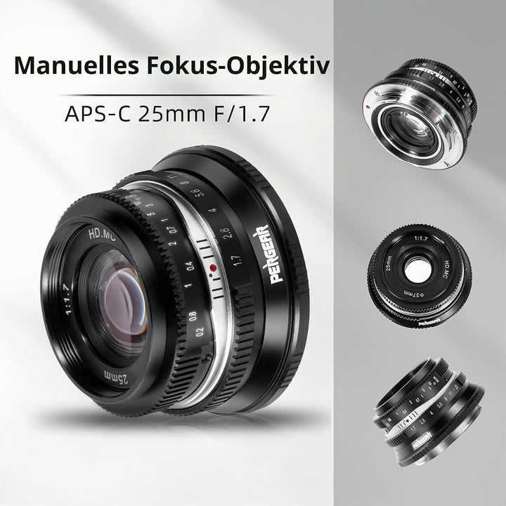 Pergear 25mm F1.7 Objektiv X Mount für Fujifilm, Manueller Fokus mit Grosser Blende Objektiv Fuji X