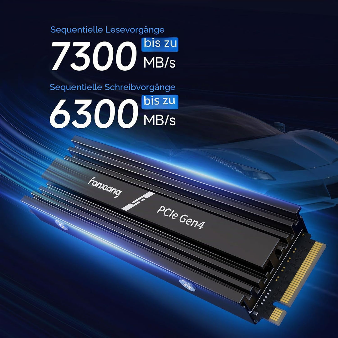 fanxiang NVMe M.2 SSD 4 TB mit Kühlkörper bis zu 7300 MB/, PCIe Gen4x4 2280 NVMe 1.4, TLC SSD mit SL