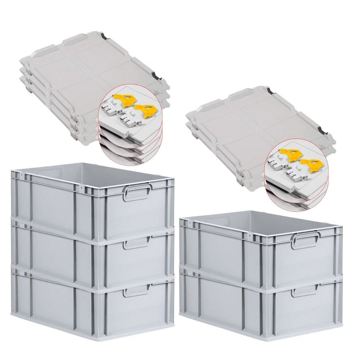 PROREGAL SuperSparSet 5x Eurobox NextGen Grip mit Scharnierdeckel und gelben Schiebeschnappverschlüs