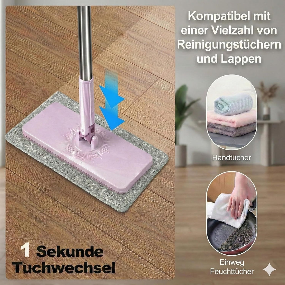 Wischmopp mit Klemm-System, 120cm Mopp mit Breitem Wischkopf (25cm), Wischer Mop ohne Händewaschen,