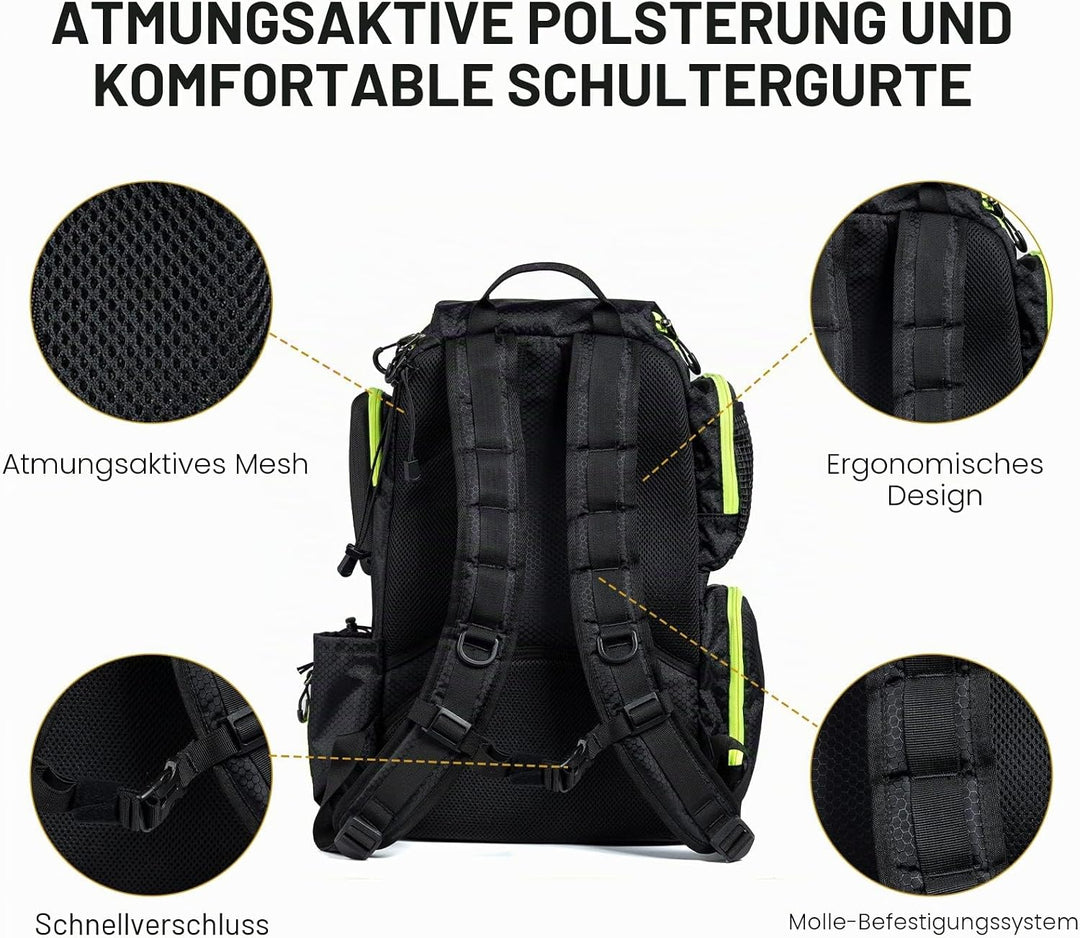 FEIWOOD GEAR Angelausrüstungs-Rucksack mit 4 Angelboxen, grosser Stauraum – widerstandsfähiger Angel