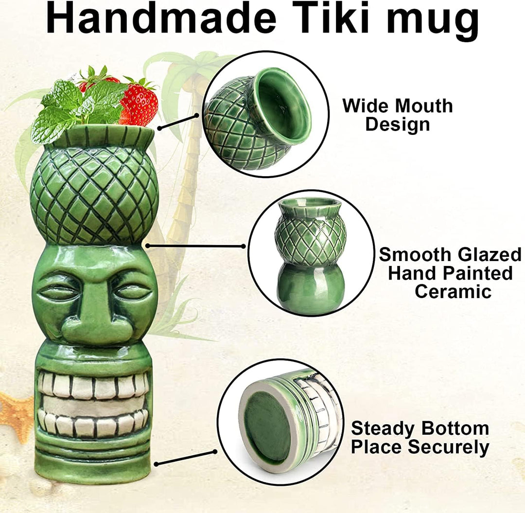 Tiki-Gläser für Cocktails, Tiki-Tassen, 4 Stück, grosse Keramik-Tiki-Becher, tropische Hawaii-Party,