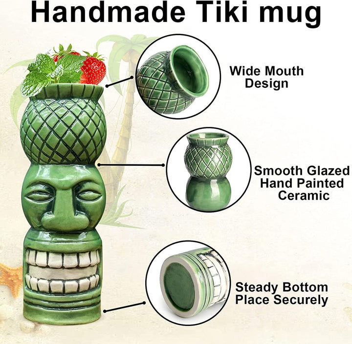 Tiki-Gläser für Cocktails, Tiki-Tassen, 4 Stück, grosse Keramik-Tiki-Becher, tropische Hawaii-Party,