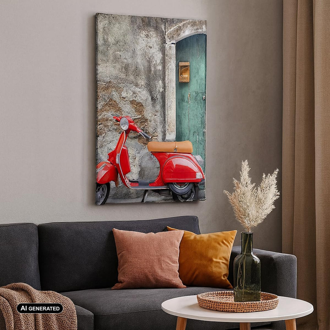 Bilder auf Leinwand Scooter transport italien retro Leinwandbild mit Rahmen 45x80cm Wandbilder Dekor