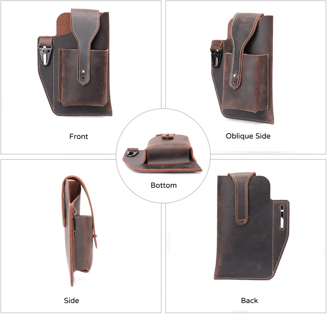 PORRASSO Handy Gürteltasche mit Schlüsselanhänger Retro Leder Handytasche Handyschutz Holster für Te