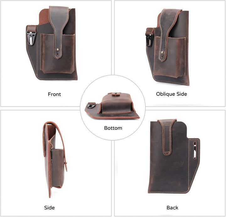 PORRASSO Handy Gürteltasche mit Schlüsselanhänger Retro Leder Handytasche Handyschutz Holster für Te