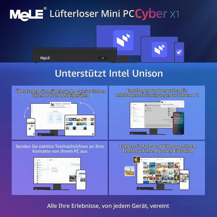 MeLE Cyber X1 Lüfterloser Mini PC 16GB DDR4 512GB ROM Micro PC Twin Lake N150(bis zu 3.6GHz) USB-C 2