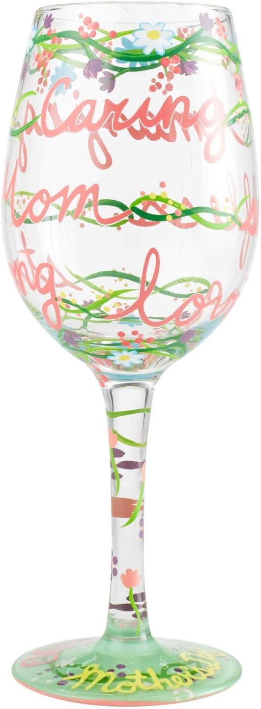 Enesco Designs by Lolita Mom Everyday Weinglas, handbemalt, 425 ml, mehrfarbig