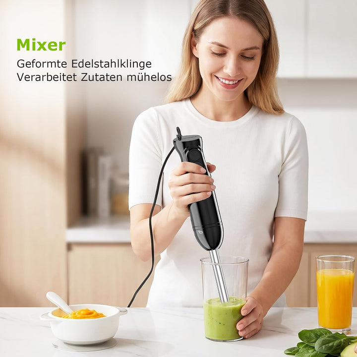 Bonsenkitchen Pürierstab, Stabmixer Elektrischer, 1000W Pürierstab Edelstahl, 2 Geschwindigkeiten, 4