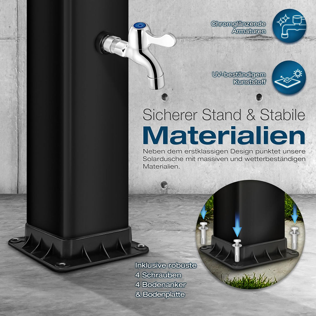 tillvex Solardusche 40 Liter inkl. Schutzhaube | Solar Garten-dusche warmes Wasser | Pooldusche Camp