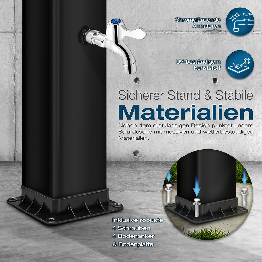 tillvex Solardusche 40 Liter inkl. Schutzhaube | Solar Garten-dusche warmes Wasser | Pooldusche Camp