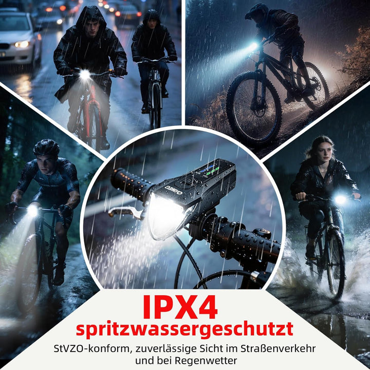 Fahrradlicht Vorne StVZO, Osram LED mit Auto-Sensor 4 Leuchtmodi, IPX4 wasserdicht, USB-C wiederaufl