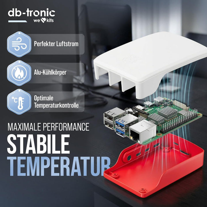 Raspberry Pi 4 1GB Starter Set | 64GB Edition | Netzteil 15W | Gehäuse rot/weiss | 4k Micro HDMI Kab