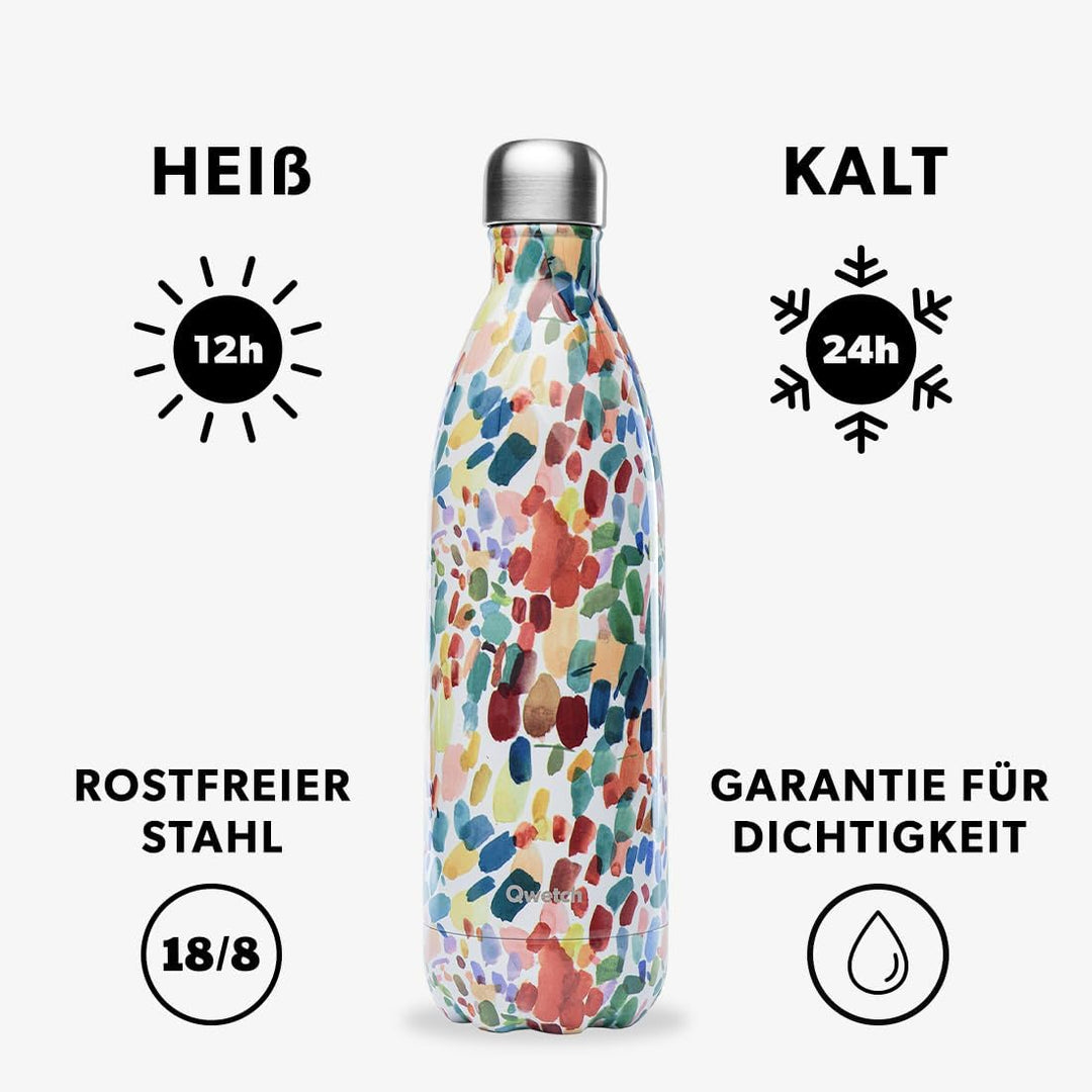 QWETCH - Isothermische Originals Flasche - Arty 1L - Nomadische Edelstahlflasche - 24h Kalt und 12h