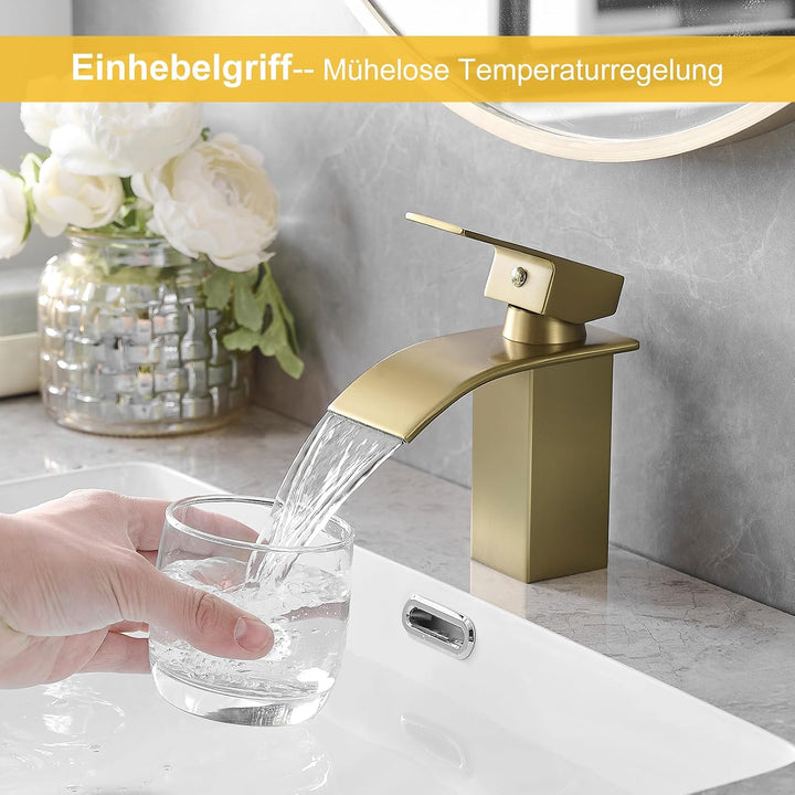 BESy Wasserfall Auslauf Badezimmer Waschtischarmatur, Einhebel-Waschtischmischbatterie, RV Waschbeck