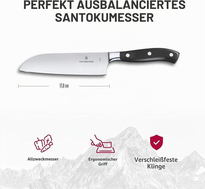 Victorinox, Grand Maître, Profi Santokumesser, Extra Scharfe Klinge, gerader Schliff, 17 cm, Robuste