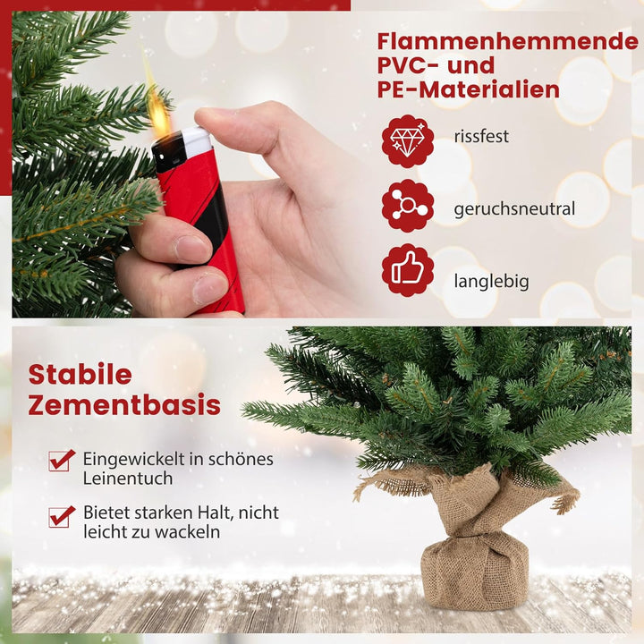 COSTWAY 60 cm künstlicher Weihnachtsbaum mit Beleuchtung, Kleiner Tannenbaum, Tisch-Weihnachtsbaum m