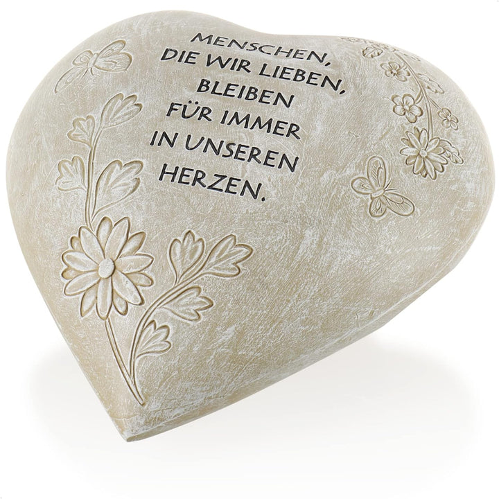 com-four® Grab-Dekoration in Herz-Form - verzierter Trauerstein mit Gedenkspruch - Gedenkstein mit A