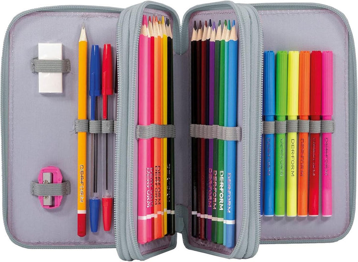 Goldkids Federtasche Lemuren 3-fache Federmappe Federmäppchen 43-teilig gefüllte Schüleretui Stifte