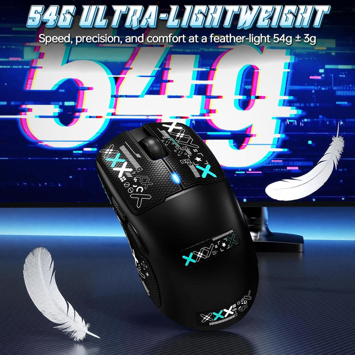 ZIYOU LANG × A.JAZZ AJ159V2MC Kabellose Leichte Gaming-Maus, Austauschbare Dual-Batterien, 54 g Ultr