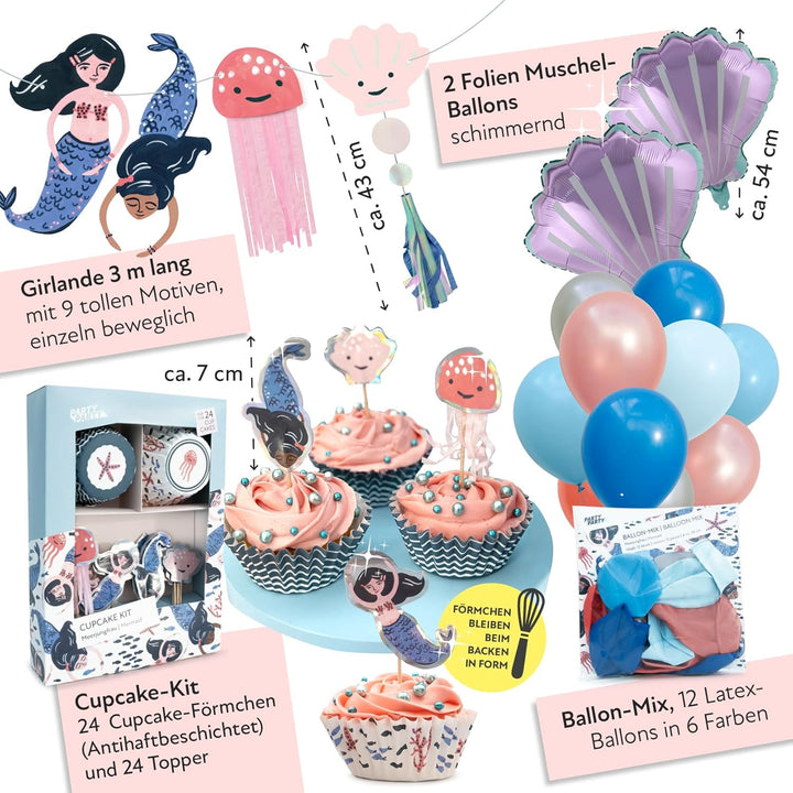 PARTY PARTY 107 Teile glitzerndes Meerjungfrau PARTYGESCHIRR + GESCHENKTÜTEN + CUPCAKE TOPPER + GIRL
