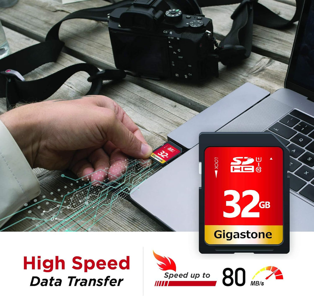 GIGASTONE 32GB SDHC Speicherkarte 10er-Pack, UHS-I U1 Klasse 10, bis zu 80 MB/Sek. für Digitalkamera
